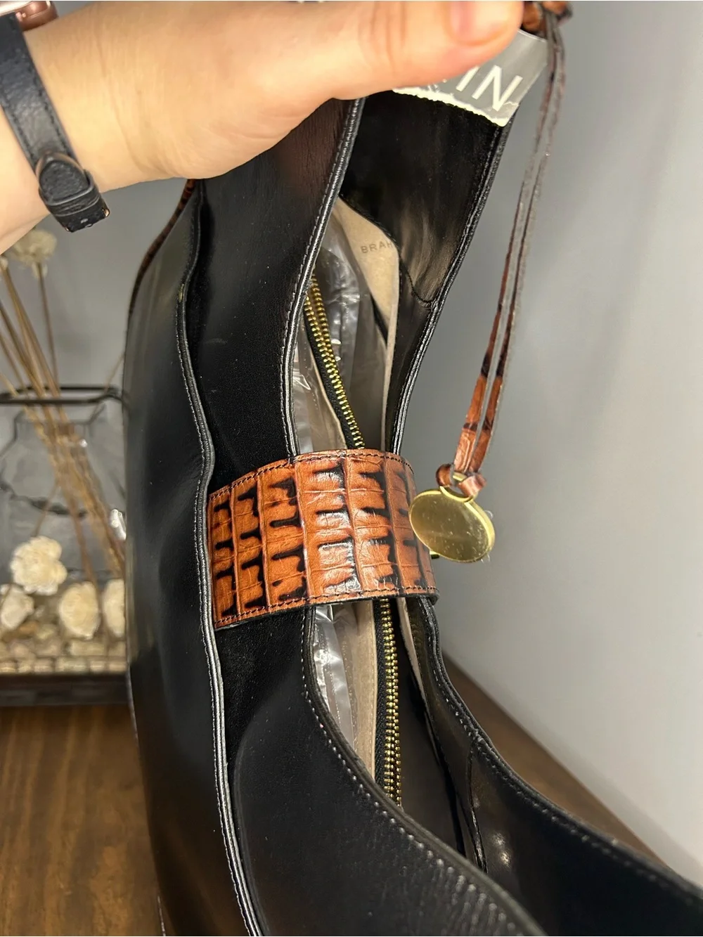 Brahmin Maggie Black Tuscan Croc Embossed Leather Hobo Shoulder Bag